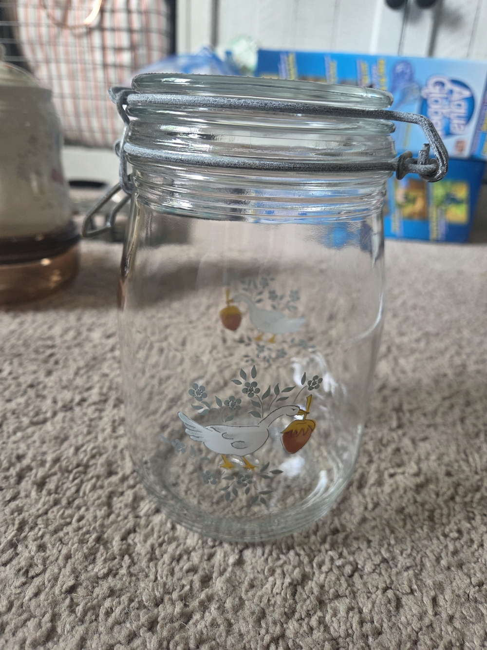 ARC France Niveau Vintage Geese Goose Duck Berry flowers Glass Canister Jar 1 L